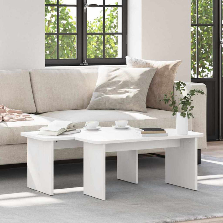 Sofabord 2 pcs Hvid Massivt fyrretræ