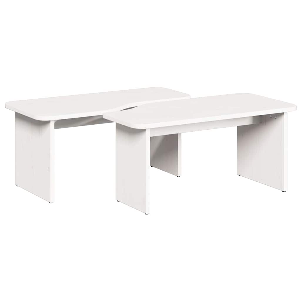 Sofabord 2 pcs Hvid Massivt fyrretræ