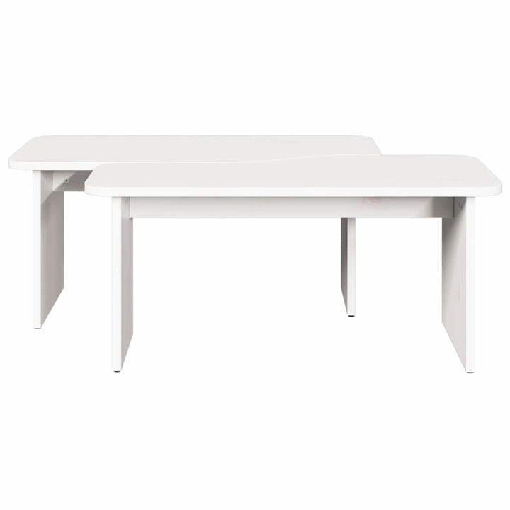Sofabord 2 pcs Hvid Massivt fyrretræ