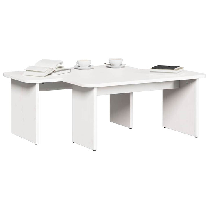 Sofabord 2 pcs Hvid Massivt fyrretræ
