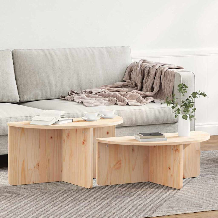 Sofabord 2 pcs Naturfarvet Massivt fyrretræ