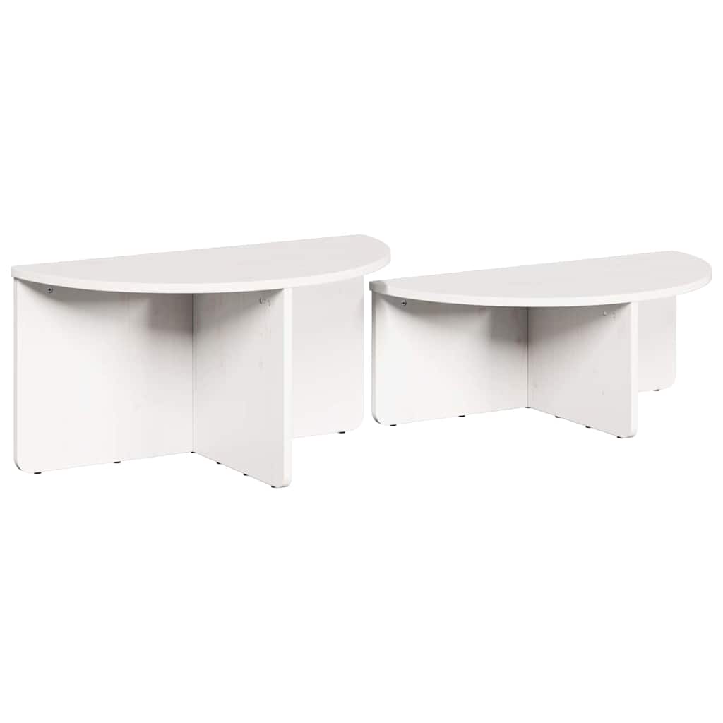 Sofabord 2 pcs Hvid Massivt fyrretræ