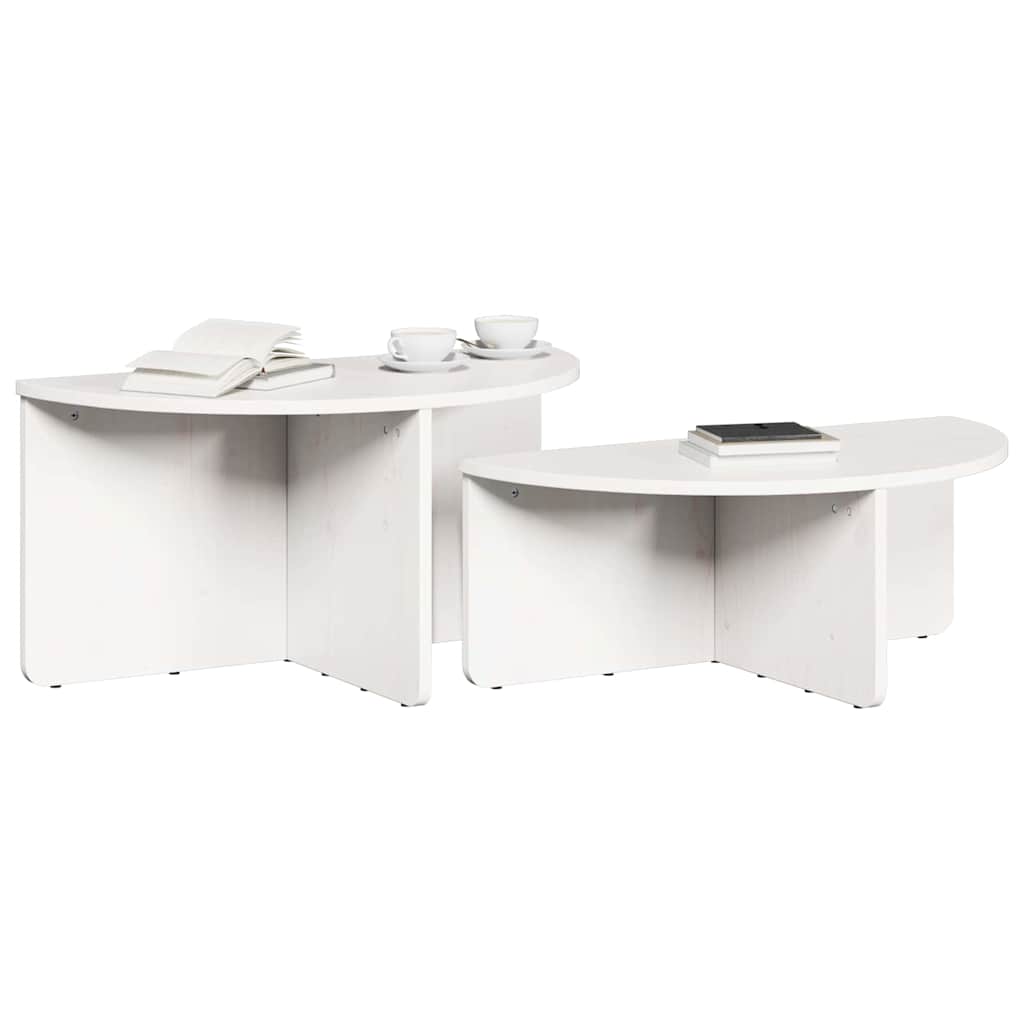 Sofabord 2 pcs Hvid Massivt fyrretræ