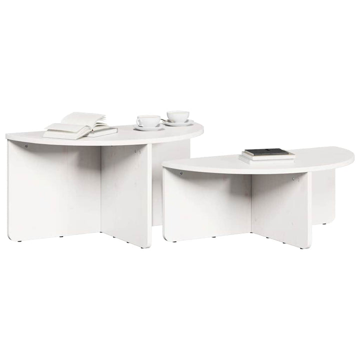Sofabord 2 pcs Hvid Massivt fyrretræ