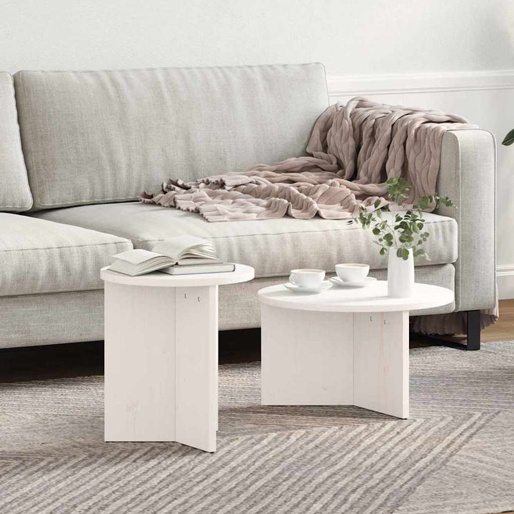 Sofabord 2 pcs Hvid Massivt fyrretræ