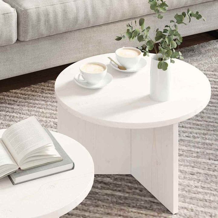 Sofabord 2 pcs Hvid Massivt fyrretræ