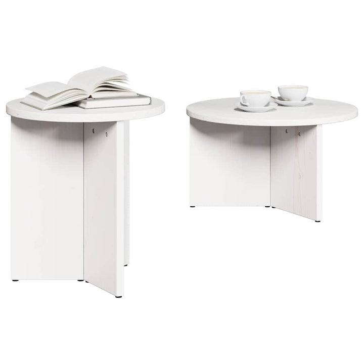 Sofabord 2 pcs Hvid Massivt fyrretræ