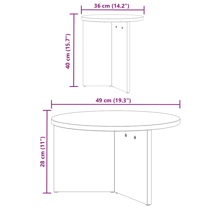 Sofabord 2 pcs Hvid Massivt fyrretræ