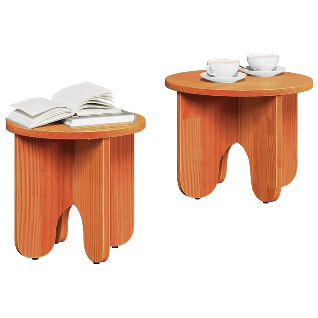 Sofabord 2 pcs Voks brun Massivt fyrretræ