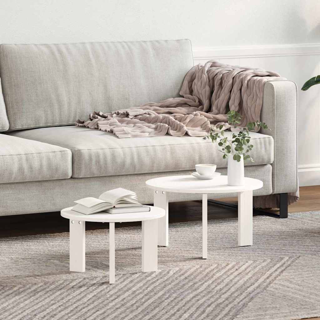 Sofabord 2 pcs Hvid Massivt fyrretræ