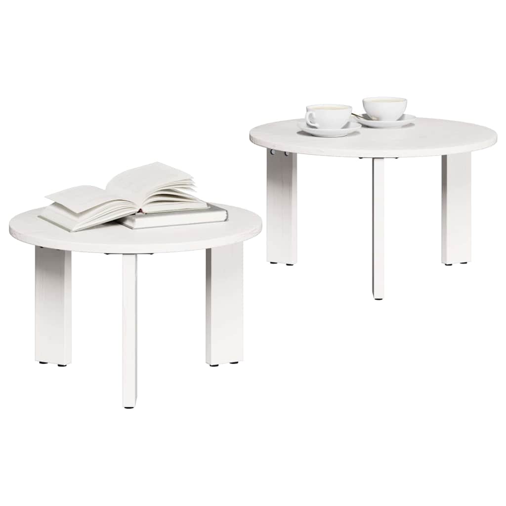 Sofabord 2 pcs Hvid Massivt fyrretræ