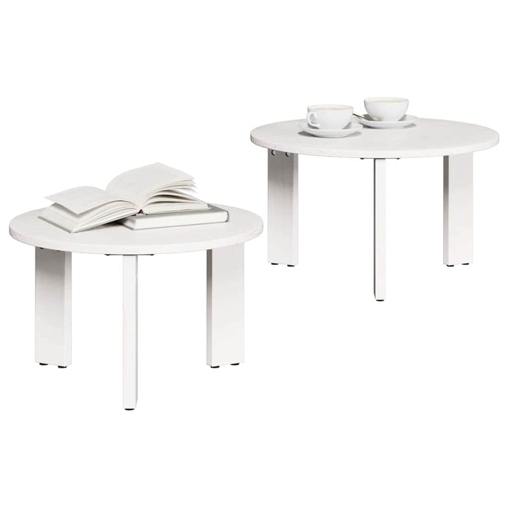 Sofabord 2 pcs Hvid Massivt fyrretræ