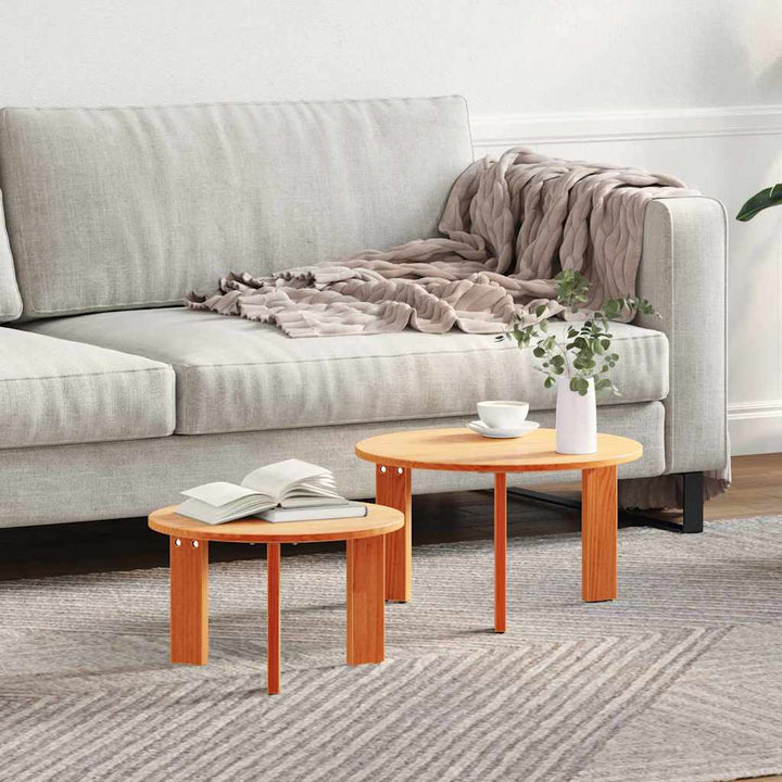 Sofabord 2 pcs Voks brun Massivt fyrretræ