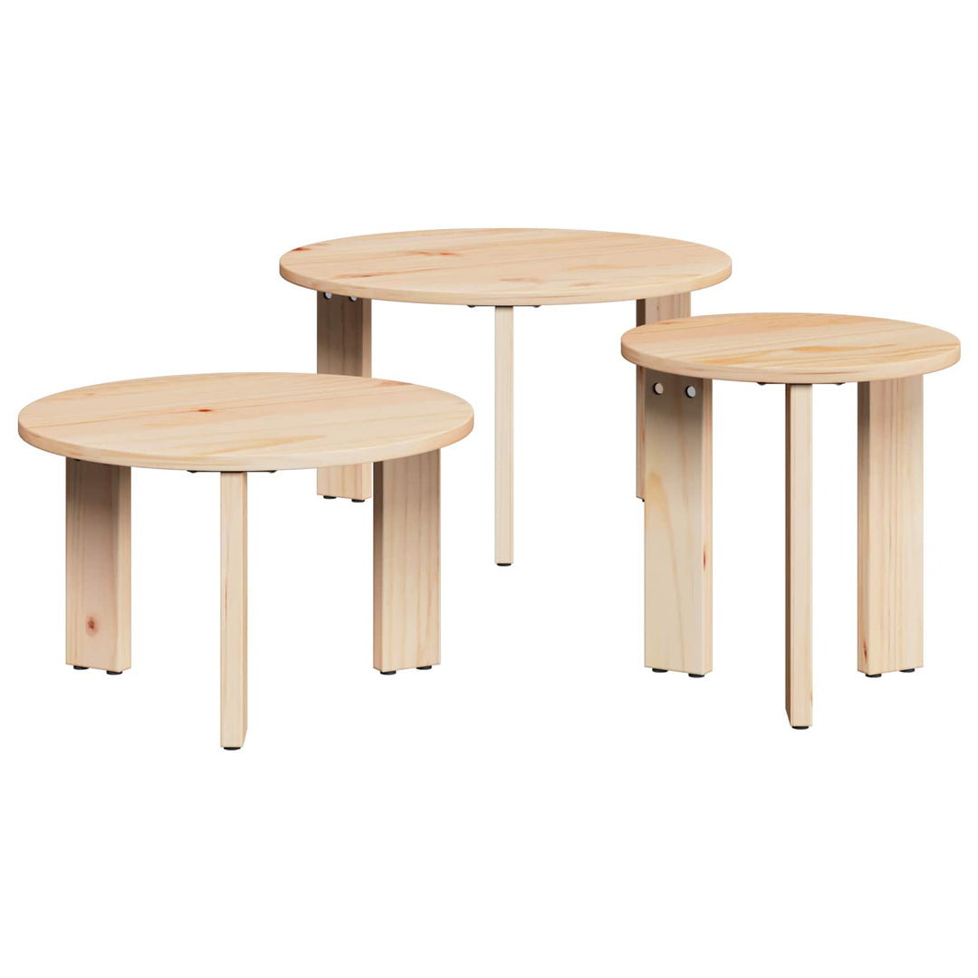Sofabord 3 pcs Naturfarvet Massivt fyrretræ