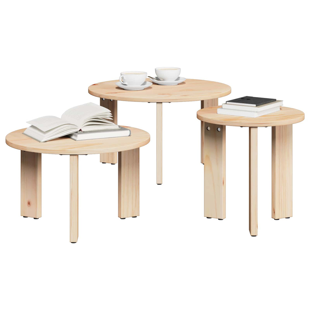 Sofabord 3 pcs Naturfarvet Massivt fyrretræ