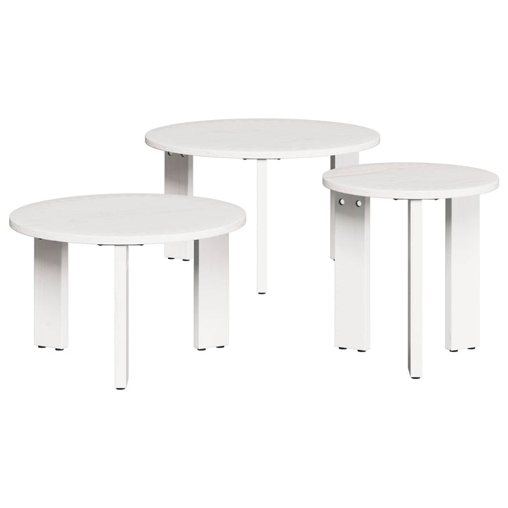 Sofabord 3 pcs Hvid Massivt fyrretræ