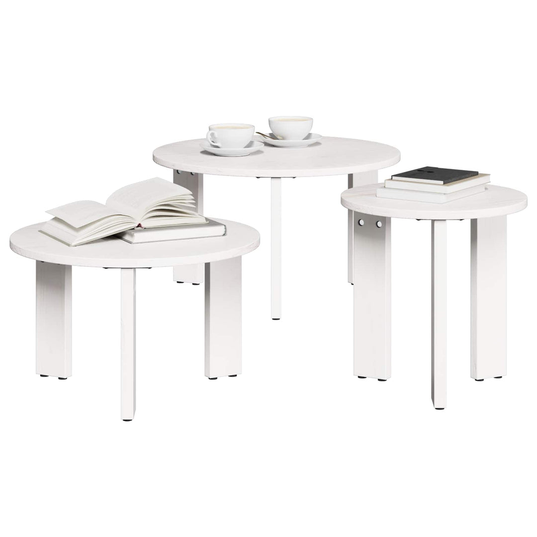 Sofabord 3 pcs Hvid Massivt fyrretræ