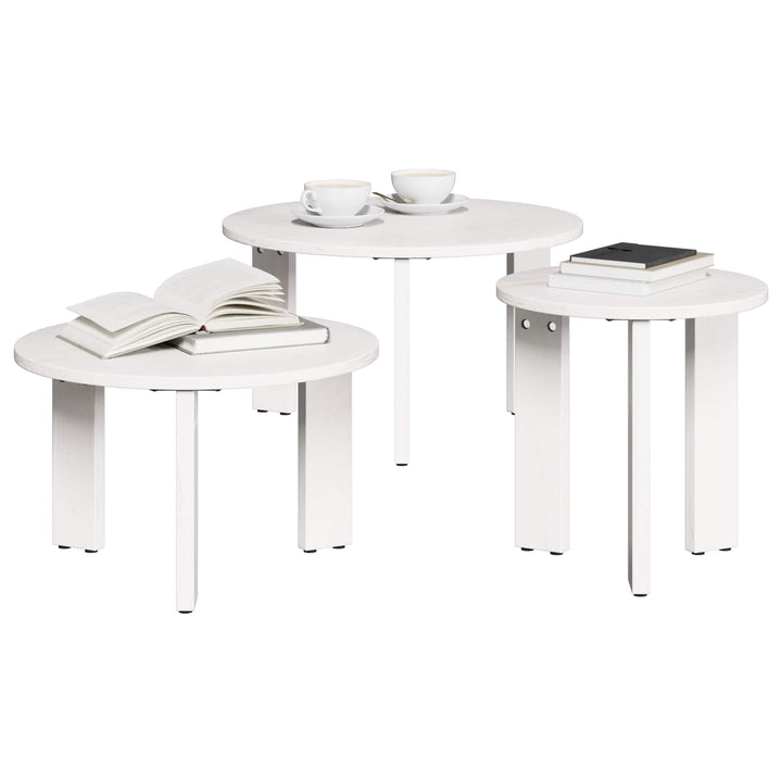 Sofabord 3 pcs Hvid Massivt fyrretræ