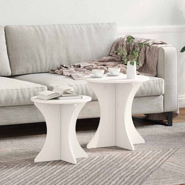 Sofabord 2 pcs Hvid Massivt fyrretræ