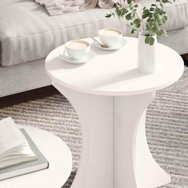 Sofabord 2 pcs Hvid Massivt fyrretræ