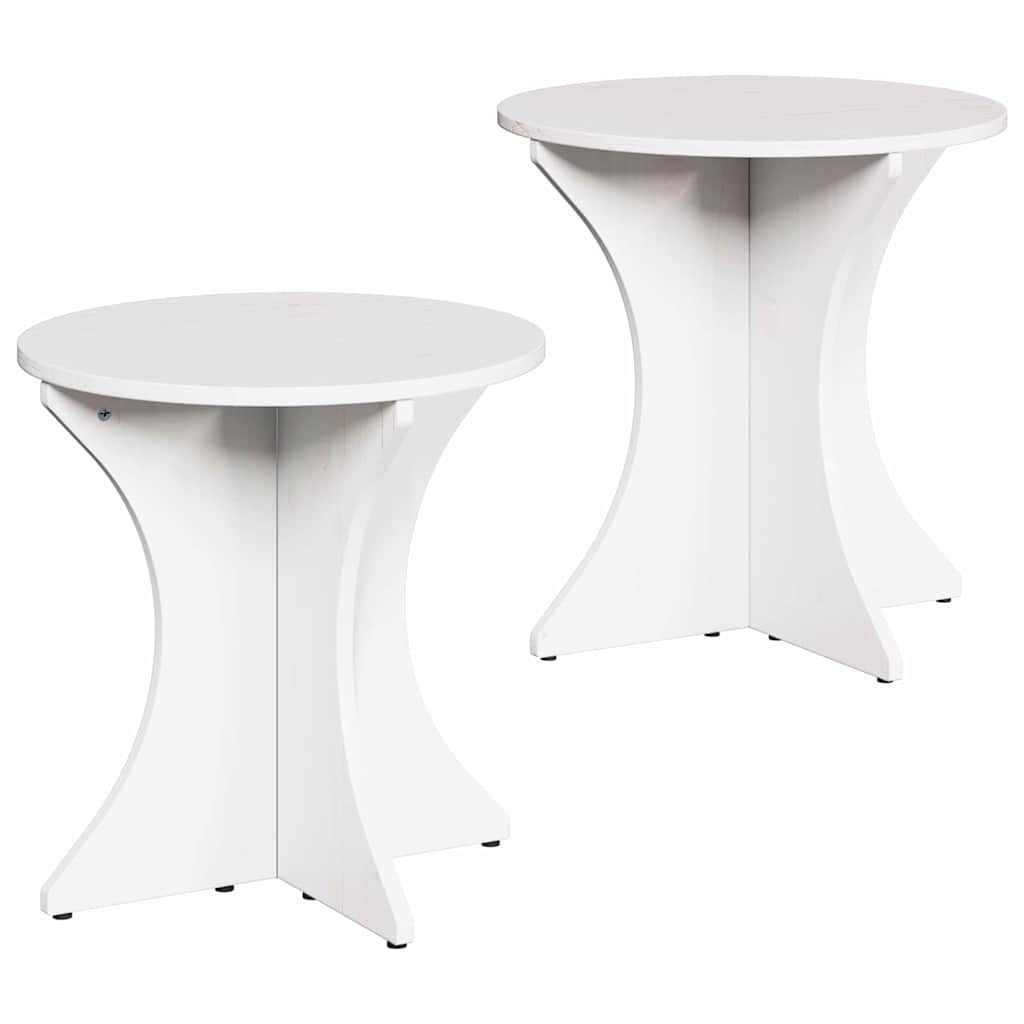 Sofabord 2 pcs Hvid Massivt fyrretræ