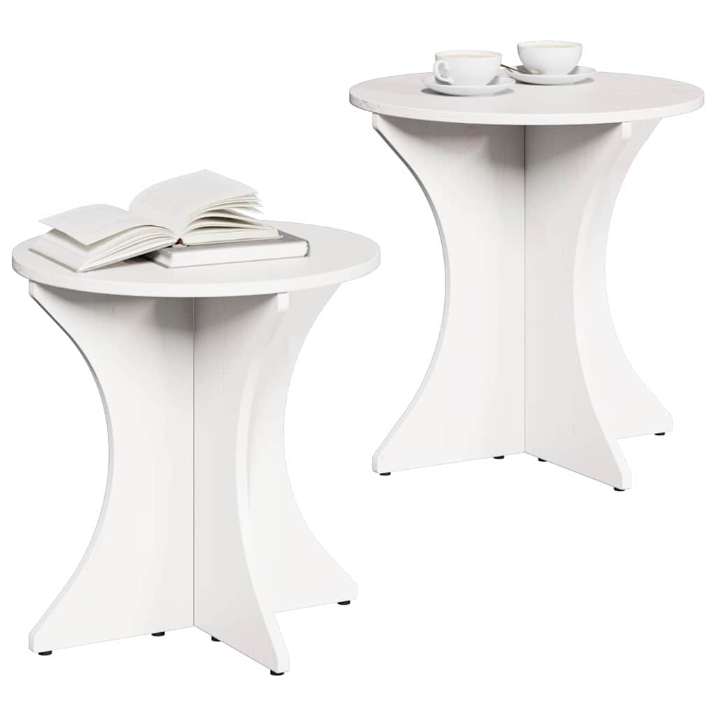 Sofabord 2 pcs Hvid Massivt fyrretræ