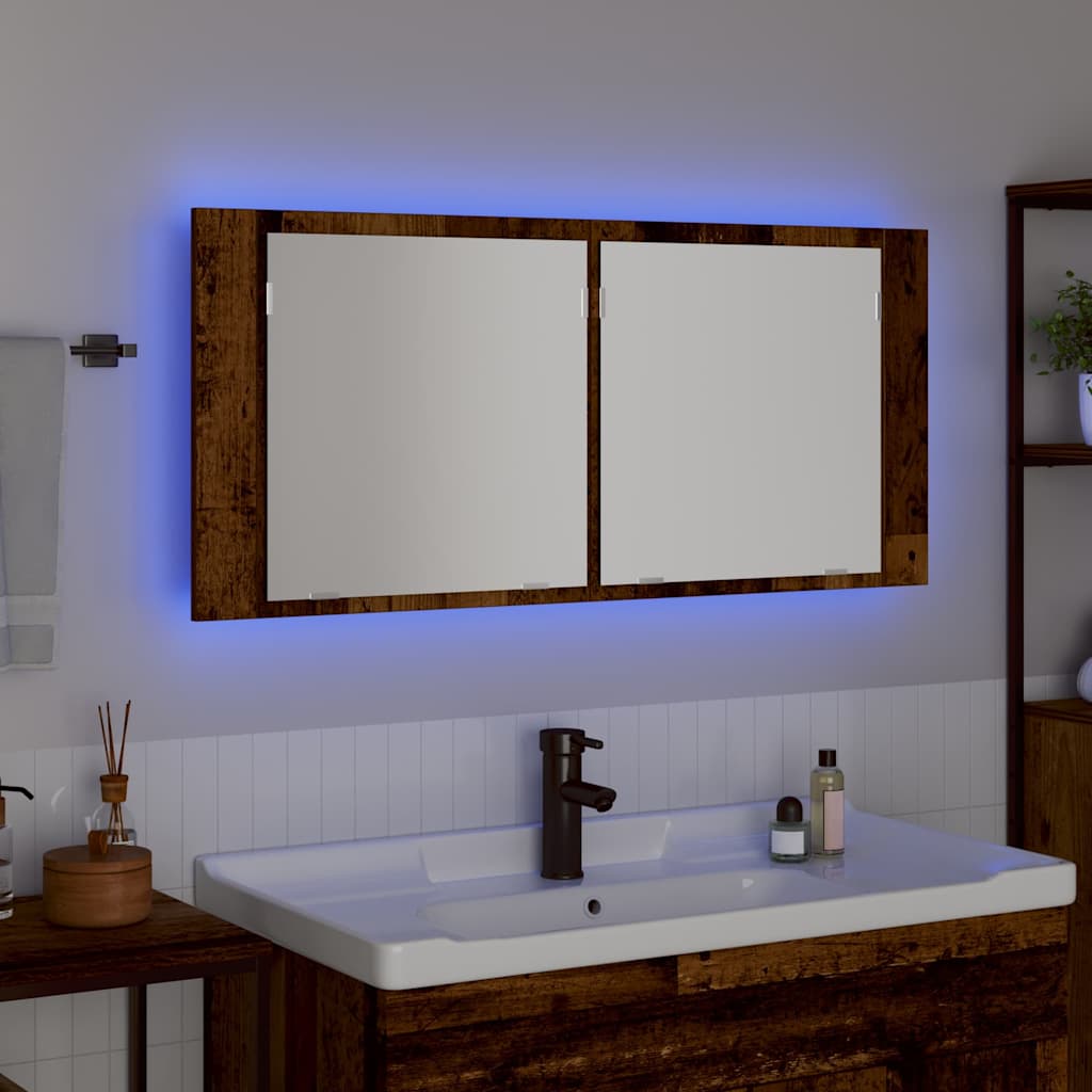 LED Spejlskab Gammelt træ 100 x 12 x 45 cm Konstrueret træ