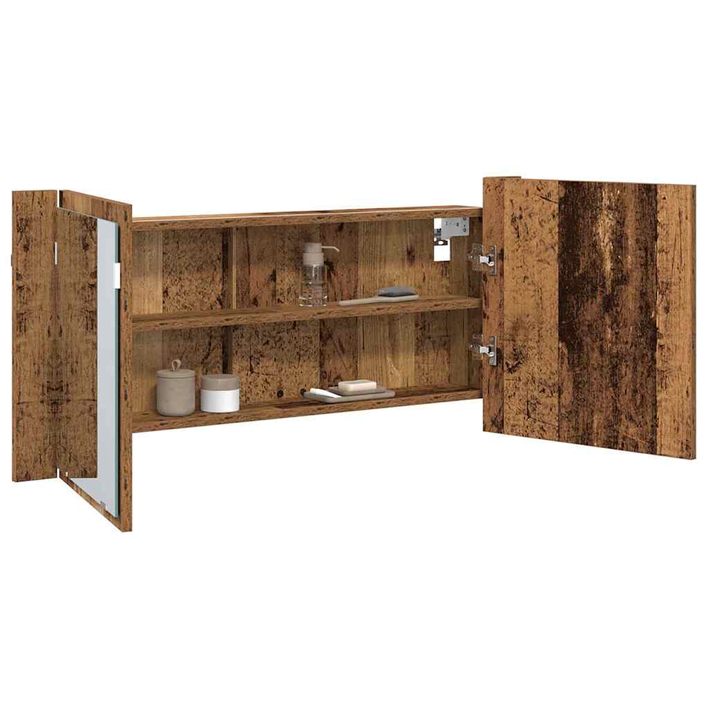 LED Spejlskab Gammelt træ 100 x 12 x 45 cm Konstrueret træ