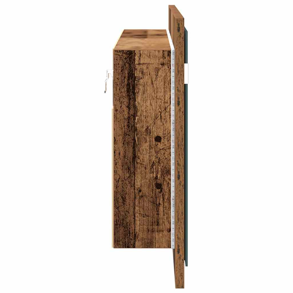 LED Spejlskab Gammelt træ 100 x 12 x 45 cm Konstrueret træ