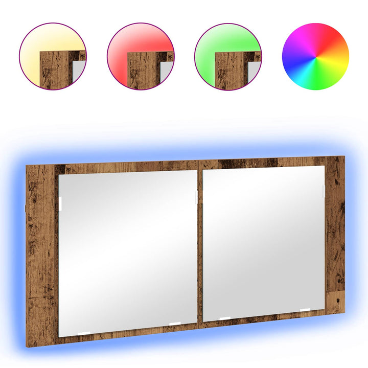 LED Spejlskab Gammelt træ 100 x 12 x 45 cm Konstrueret træ