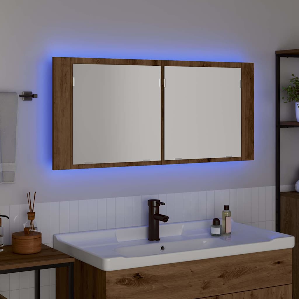 LED Spejlskab Artisan Egetræ 100 x 12 x 45 cm Konstrueret træ