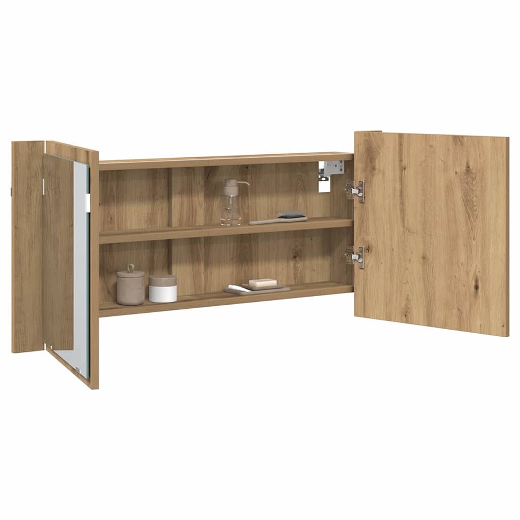 LED Spejlskab Artisan Egetræ 100 x 12 x 45 cm Konstrueret træ