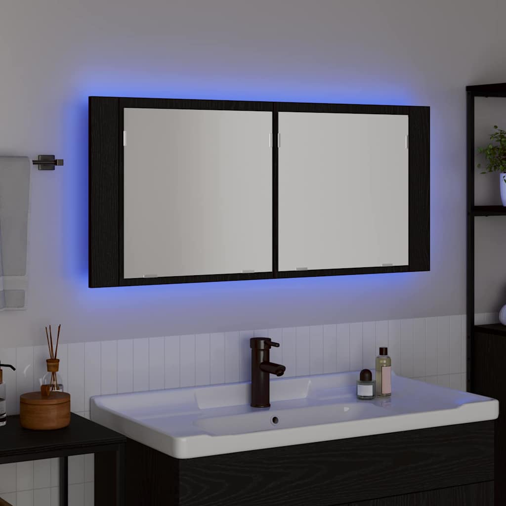 LED Spejlskab med dør Sort eg 100 x 12 x 45 cm Konstrueret træ