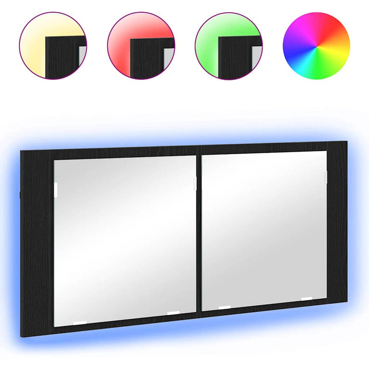 LED Spejlskab med dør Sort eg 100 x 12 x 45 cm Konstrueret træ