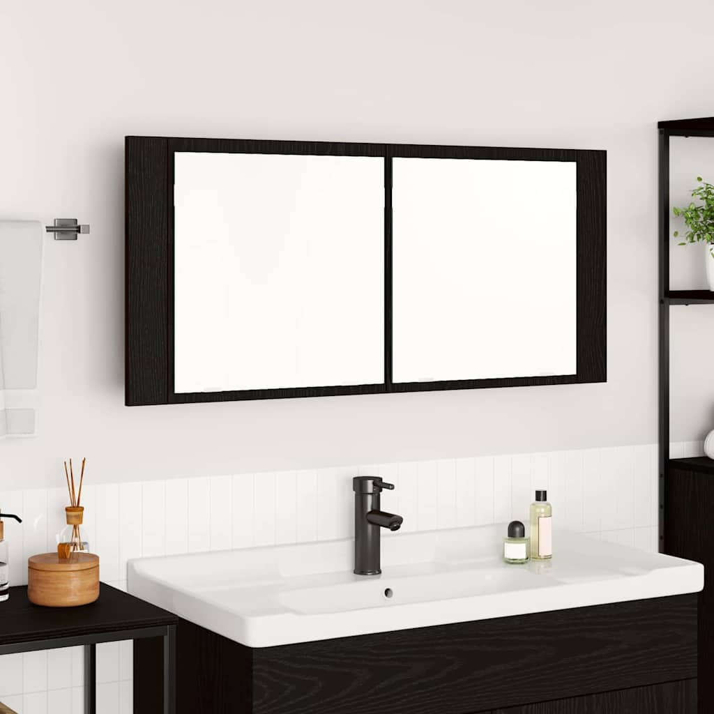 LED Spejlskab med dør Sort eg 100 x 12 x 45 cm Konstrueret træ