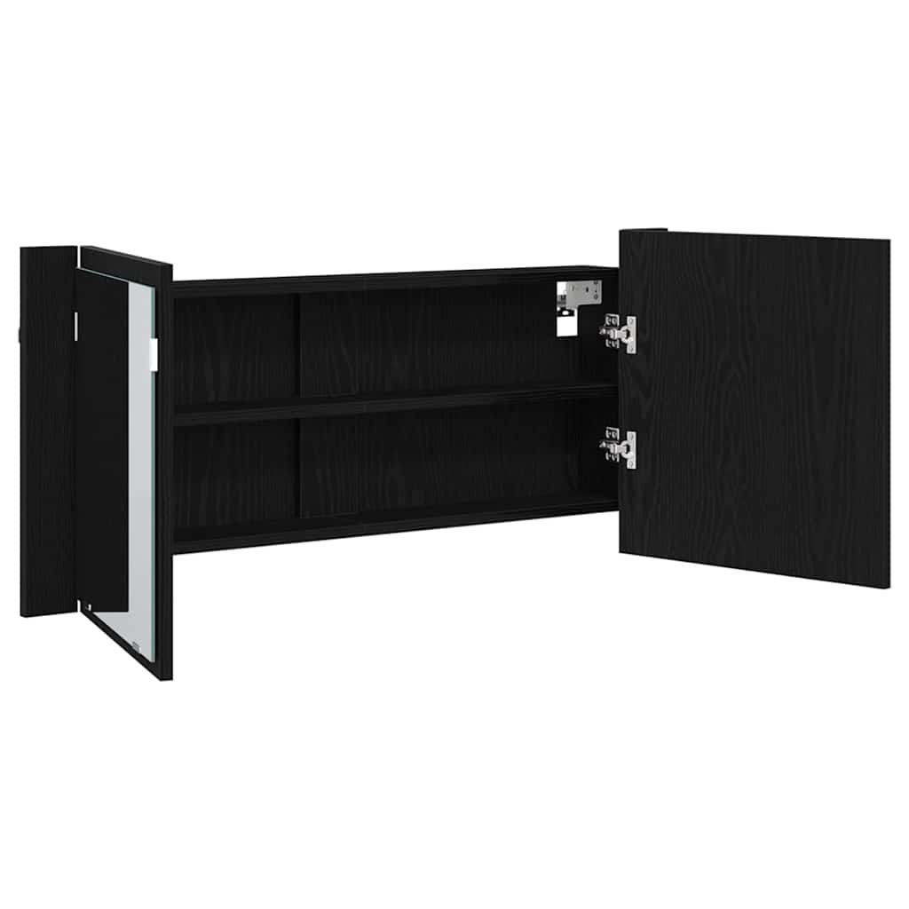 LED Spejlskab med dør Sort eg 100 x 12 x 45 cm Konstrueret træ