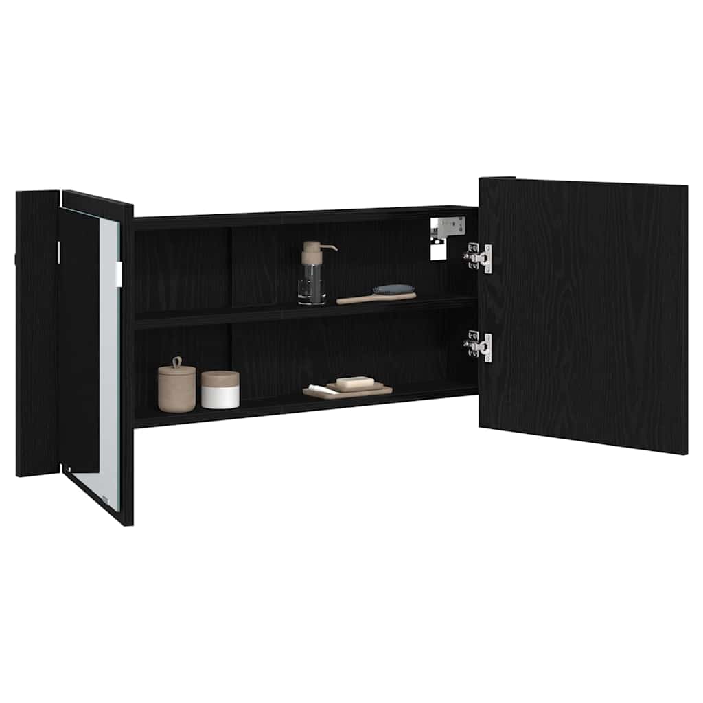 LED Spejlskab med dør Sort eg 100 x 12 x 45 cm Konstrueret træ
