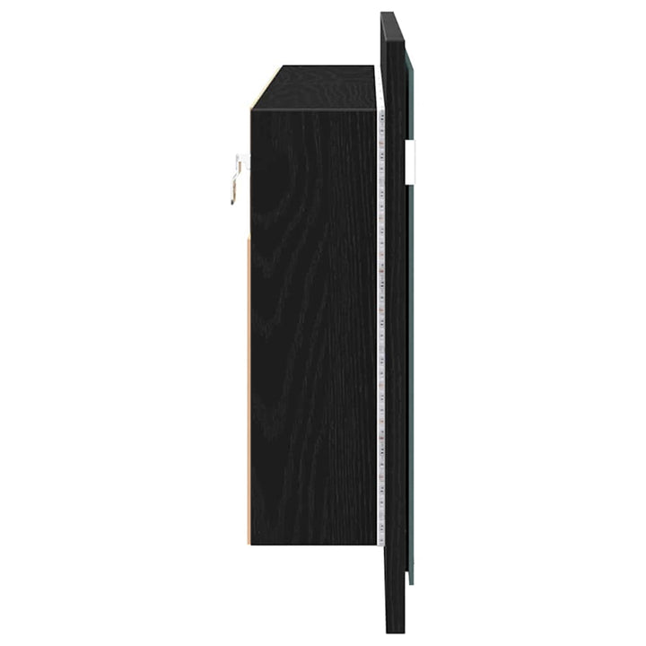 LED Spejlskab med dør Sort eg 100 x 12 x 45 cm Konstrueret træ