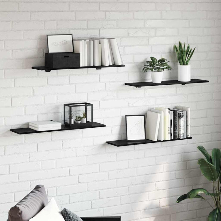 Boghylde Bræt 4 pcs Sort 80 x 20 x 1,5 cm Konstrueret træ