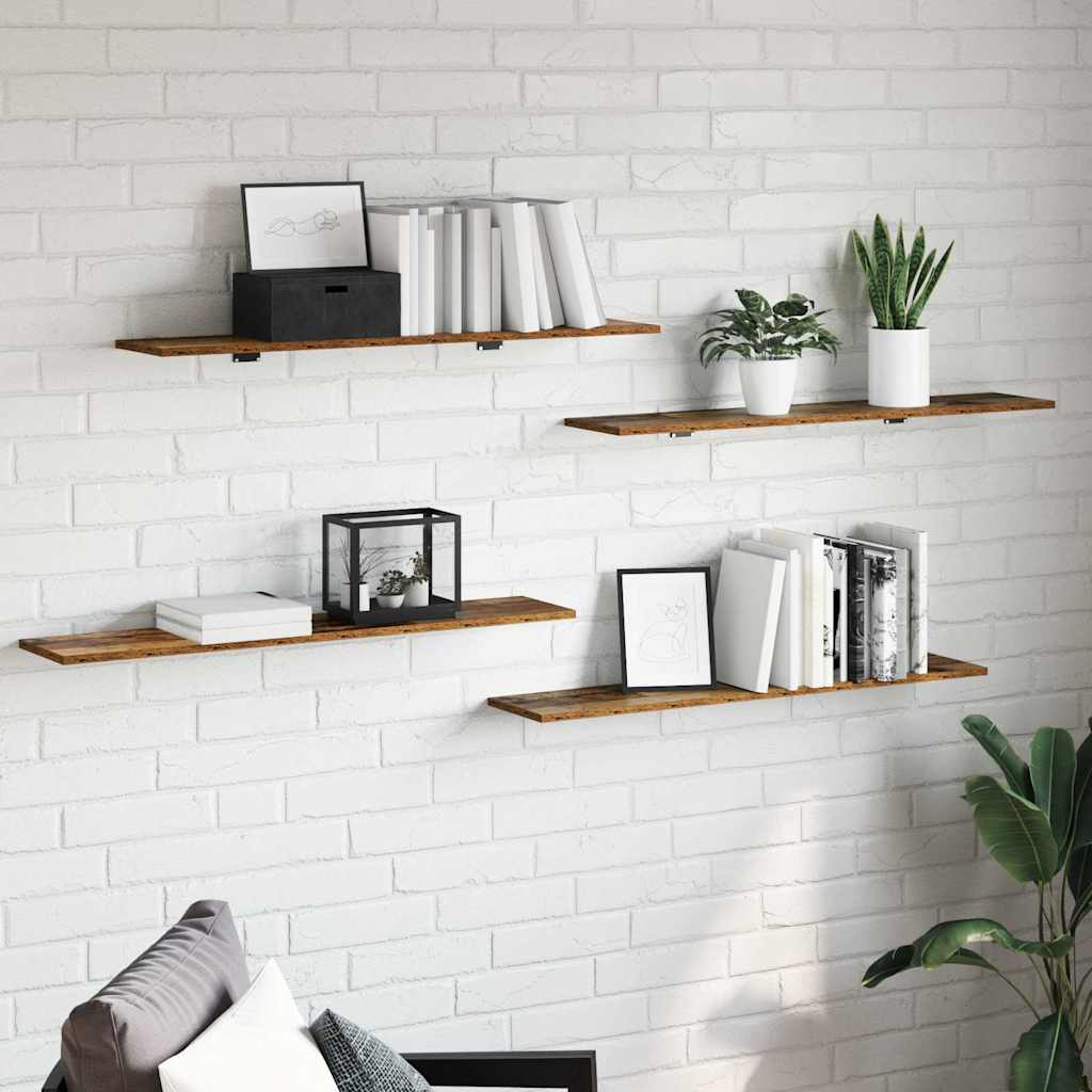 Boghylde Bræt 4 pcs Brun 100 x 20 x 1,5 cm Konstrueret træ