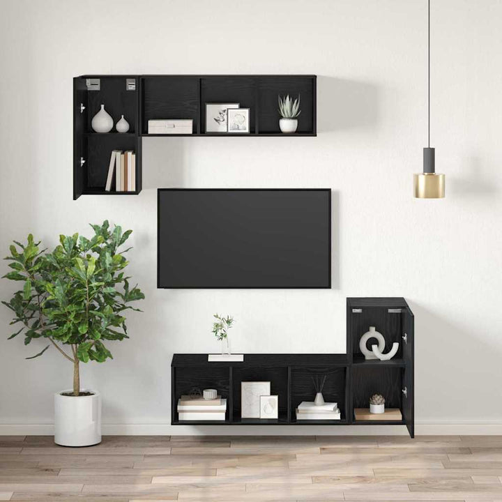 Væg TV Skab 2 pcs Sort eg 30,5 x 30 x 60 cm Konstrueret træ