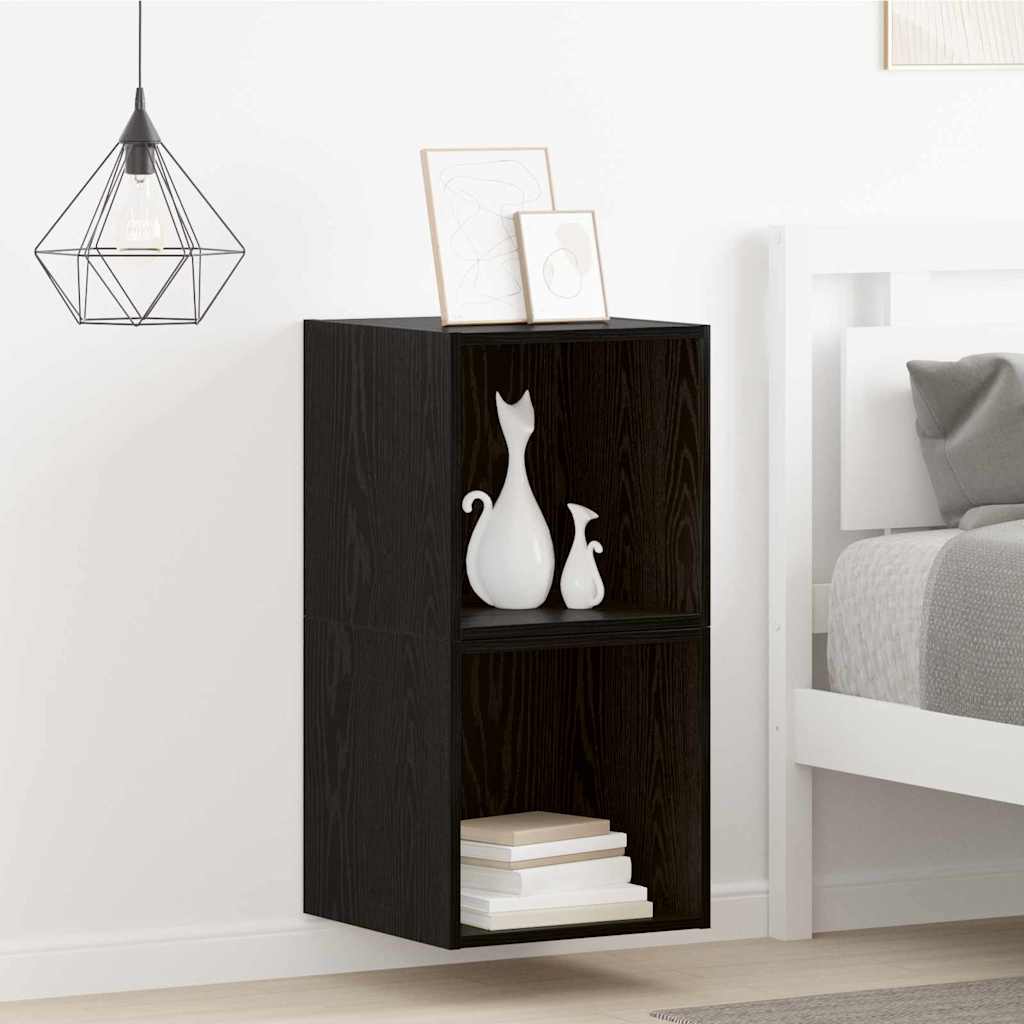 Vægskab med hylde 2 pcs Sort eg 37 x 37 x 37 cm Konstrueret træ