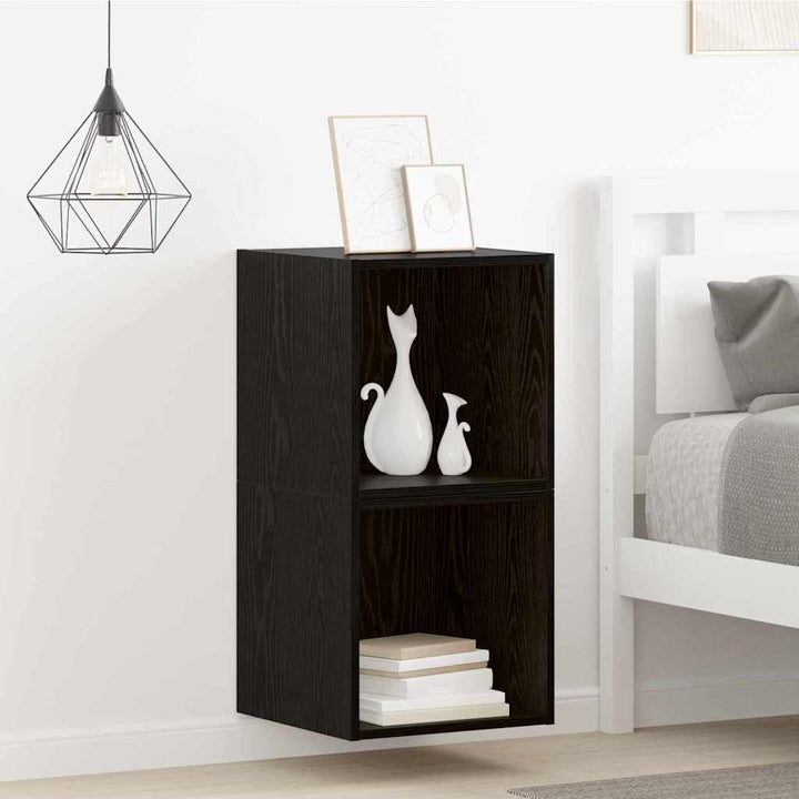 Vægskab med hylde 2 pcs Sort eg 37 x 37 x 37 cm Konstrueret træ