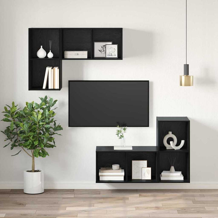 TV-møbelsæt Vægmonteret Sort eg 37 x 37 x 72 cm Konstrueret træ