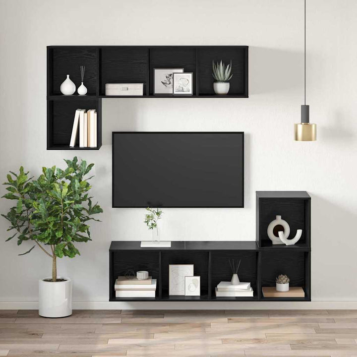TV-møbelsæt Sort eg 37 x 37 x 107 cm Konstrueret træ