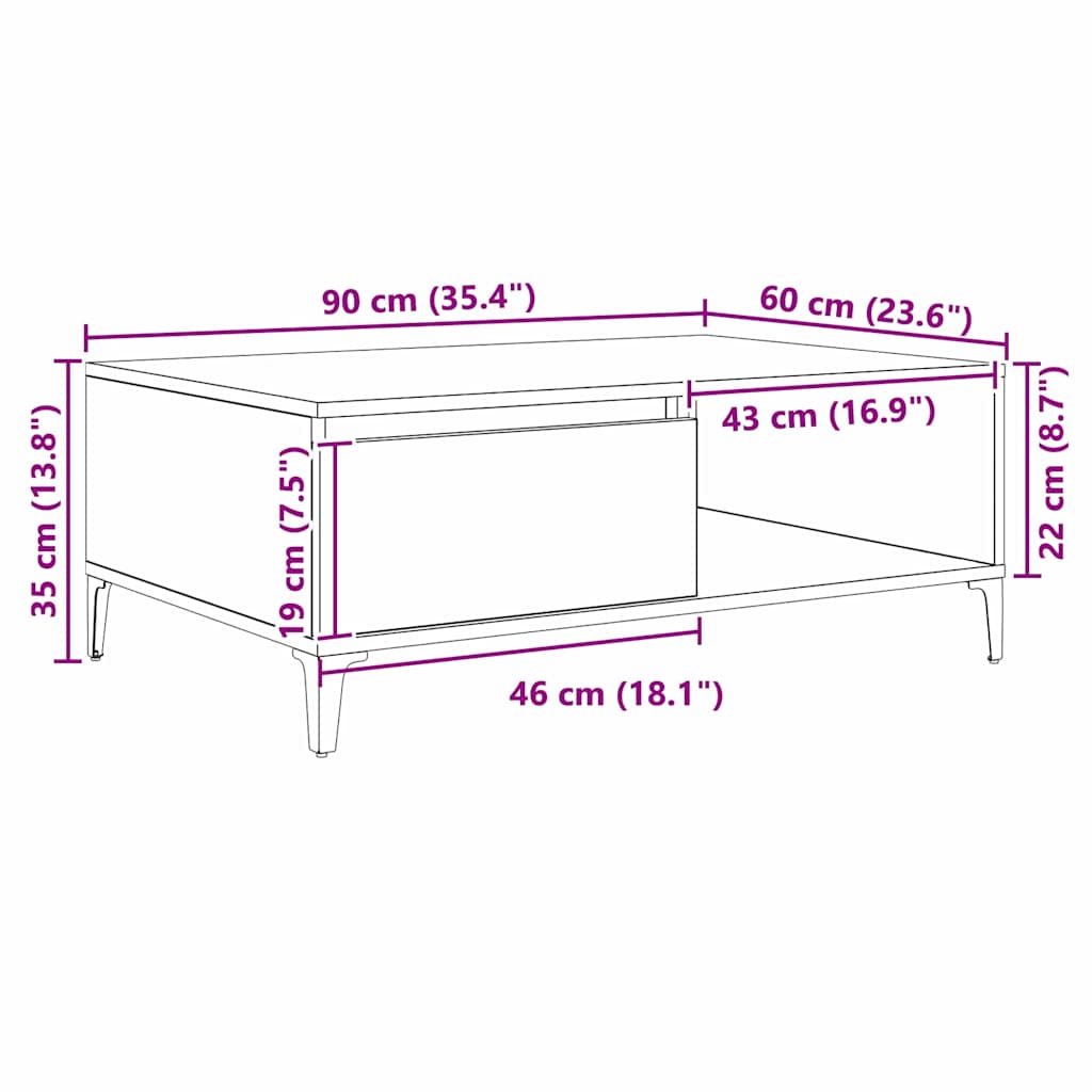 Sofabord artisan eg 90 x 60 x 35 cm Konstrueret træ