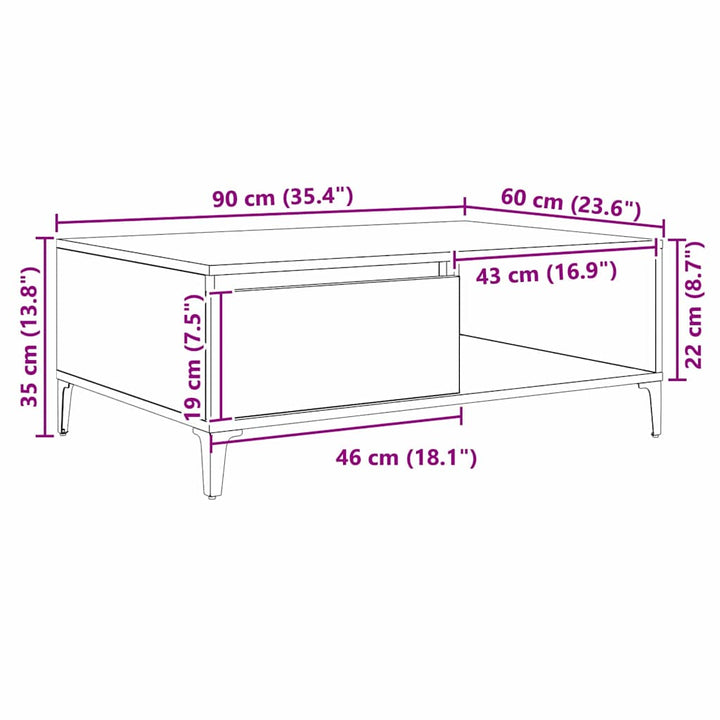 Sofabord artisan eg 90 x 60 x 35 cm Konstrueret træ