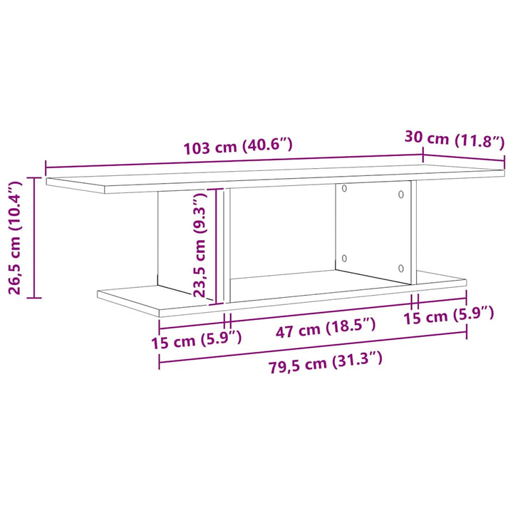 TV-møbelsæt Vægmonteret Sort 103 x 30 x 26,5 cm Konstrueret træ