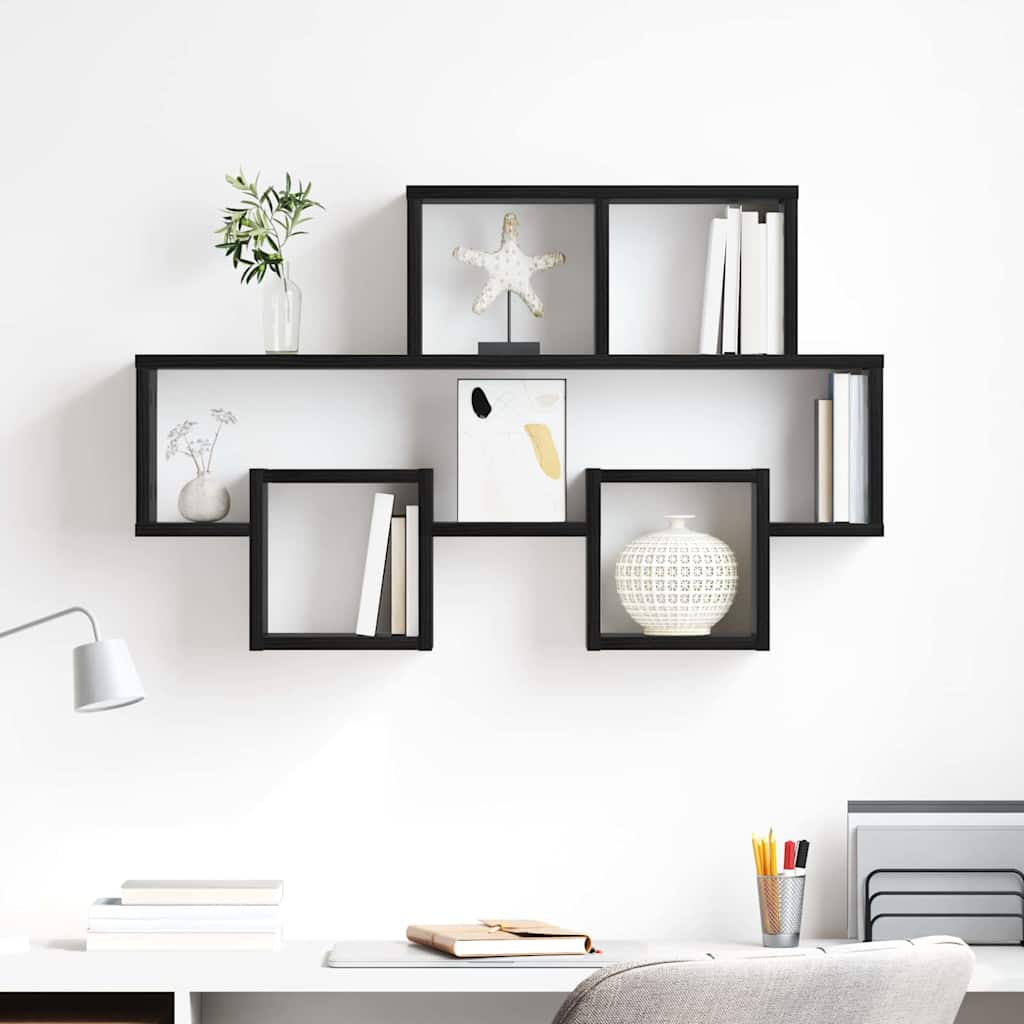 Væghylde Vægmonteret Sort eg 82 x 15 x 51 cm Konstrueret træ