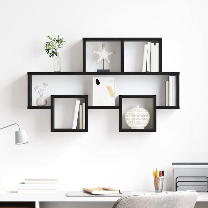 Væghylde Vægmonteret Sort eg 82 x 15 x 51 cm Konstrueret træ